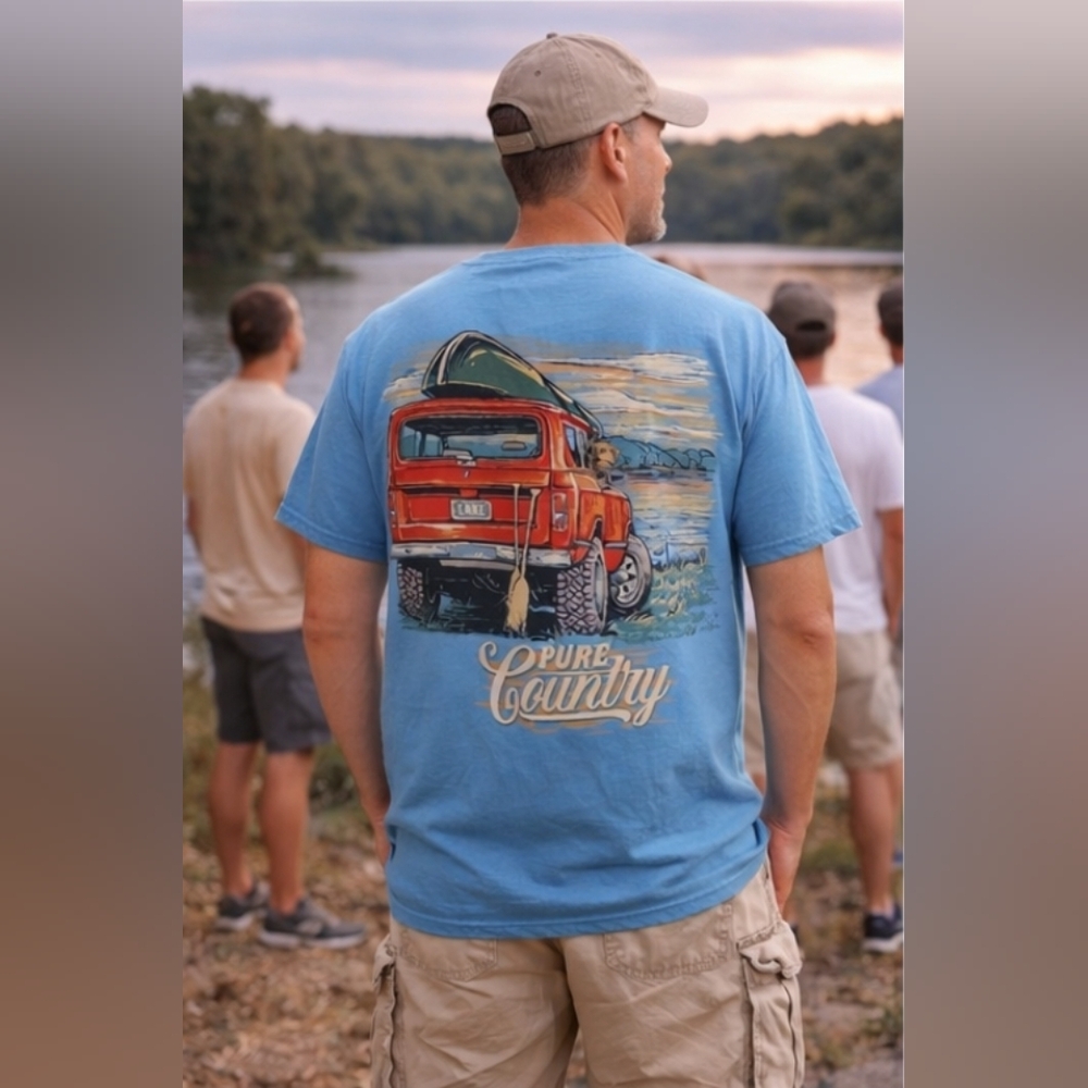 Pure Country Dog Jeep Lake Tee 🐾🚙 Blue Graphic Shirt Unisex Outdoor Life